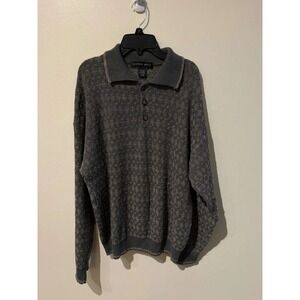 Geoffrey Beene Mens Gray Textured Knit Polo Sweater Made in Italy Size Large